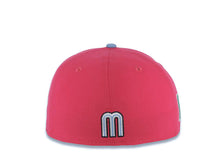 Load image into Gallery viewer, Mexico New Era 59FIFTY 5950 Fitted Cap Hat Magenta Crown Sky Blue Visor White/Black/Sky Blue Logo Mexico Flag Side Patch Gray UV
