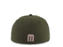 Load image into Gallery viewer, Mexico New Era WBC 59FIFTY 5950 Fitted Cap Hat Olive Green Crown Dark Gray Visor White/Metallic Black/Red Logo Mexico Flag Side Patch Gray UV