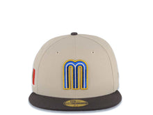 Load image into Gallery viewer, Mexico New Era 59FIFTY 5950 Fitted Cap Hat Stone Crown Dark Gray Visor White/Metallic Royal Blue/Metallic Gold Logo Mexico Flag Side Patch Gray UV