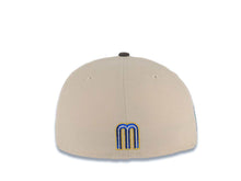 Load image into Gallery viewer, Mexico New Era 59FIFTY 5950 Fitted Cap Hat Stone Crown Dark Gray Visor White/Metallic Royal Blue/Metallic Gold Logo Mexico Flag Side Patch Gray UV