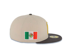 Load image into Gallery viewer, Mexico New Era 59FIFTY 5950 Fitted Cap Hat Stone Crown Dark Gray Visor White/Metallic Royal Blue/Metallic Gold Logo Mexico Flag Side Patch Gray UV