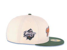 Load image into Gallery viewer, San Diego Padres New Era MLB 59FIFTY 5950 Fitted Cap Hat Cream Crown Green Visor Metallic Brown/White/Navy Blue Script Logo 1998 World Series Side Patch