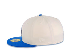 Load image into Gallery viewer, San Diego Padres New Era MLB 59FIFTY 5950 Fitted Cap Hat Cream Crown Royal Blue Visor Metallic Black Logo 1998 World Series Side Patch Sky Blue UV