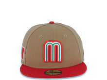 Load image into Gallery viewer, Mexico New Era WBC World Baseball Classic 59FIFTY 5950 Fitted Cap Hat Khaki Crown Red Visor White/Red/Green Logo Mexico Flag Side Patch Gray UV