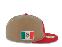 Load image into Gallery viewer, Mexico New Era WBC World Baseball Classic 59FIFTY 5950 Fitted Cap Hat Khaki Crown Red Visor White/Red/Green Logo Mexico Flag Side Patch Gray UV
