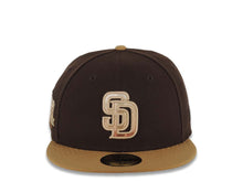 Load image into Gallery viewer, San Diego Padres New Era MLB 59FIFTY 5950 Fitted Cap Hat Brown Crown Wheat Visor Khaki/Metallic Brown Gradient Logo Petco Park Stadium Side Patch