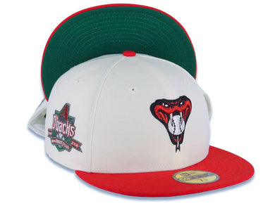 Arizona Diamondbacks New Era MLB 59FIFTY 5950 Fitted Cap Hat Cream Crown Red Visor Metallic Red/White Logo 10th Anniversary Side Patch Green UV