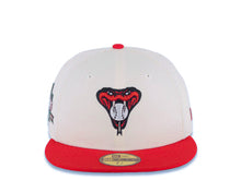 Load image into Gallery viewer, Arizona Diamondbacks New Era MLB 59FIFTY 5950 Fitted Cap Hat Cream Crown Red Visor Metallic Red/White Logo 10th Anniversary Side Patch Green UV