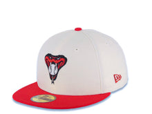 Load image into Gallery viewer, Arizona Diamondbacks New Era MLB 59FIFTY 5950 Fitted Cap Hat Cream Crown Red Visor Metallic Red/White Logo 10th Anniversary Side Patch Green UV