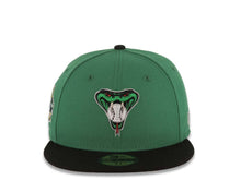 Load image into Gallery viewer, Arizona Diamondbacks New Era MLB 59FIFTY 5950 Fitted Cap Hat Green Crown Black Visor Metallic Green/White/Black Logo 20th Anniversary Side Patch