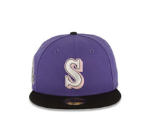Load image into Gallery viewer, Seattle Mariners New Era MLB 59FIFTY 5950 Fitted Cap Hat Light Purple Crown Black Visor White/Metallic Black/Pink Logo 30th Anniversary Side Patch