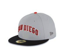 Load image into Gallery viewer, San Diego Padres New Era MLB 59FIFTY 5950 Fitted Cap Hat Gray Crown Black Visor Metallic Red/Black/White Logo 2016 All-Star Game Side Patch Red UV