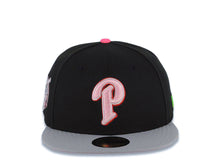 Load image into Gallery viewer, San Diego Padres New Era MLB 59FIFTY 5950 Fitted Cap Hat Black Crown Gray Visor Light Pink/White/Metallic Red Logo 40th Anniversary Side Patch Red UV