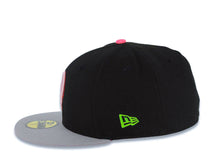 Load image into Gallery viewer, San Diego Padres New Era MLB 59FIFTY 5950 Fitted Cap Hat Black Crown Gray Visor Light Pink/White/Metallic Red Logo 40th Anniversary Side Patch Red UV