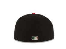 Load image into Gallery viewer, San Diego Padres New Era MLB 59FIFTY 5950 Fitted Cap Hat Black Crown Green Visor Metallic Gold Script/Text Logo Mexico Flag Side Patch Gray UV