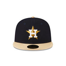 Load image into Gallery viewer, Houston Astros New Era MLB 59FIFTY 5950 Fitted Cap Hat Navy Blue Crown Gold Visor White/Metallic Gold Logo 2022 World Series Champions Side Patch