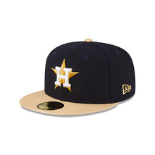 Load image into Gallery viewer, Houston Astros New Era MLB 59FIFTY 5950 Fitted Cap Hat Navy Blue Crown Gold Visor White/Metallic Gold Logo 2022 World Series Champions Side Patch