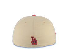 Load image into Gallery viewer, Los Angeles Dodgers New Era MLB 59FIFTY 5950 Fitted Cap Hat Vegas Gold Crown Dark Brown Visor Red Los Dodgers Script Logo 75th Anniversary Side Patch