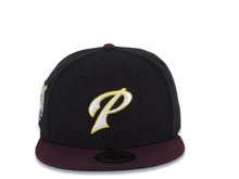 Load image into Gallery viewer, San Diego Padres New Era MLB 59FIFTY 5950 Fitted Cap Hat Black Crown Maroon Visor White/Yellow P Logo 40th Anniversary Side Patch Gray UV