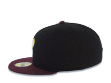 Load image into Gallery viewer, San Diego Padres New Era MLB 59FIFTY 5950 Fitted Cap Hat Black Crown Maroon Visor White/Yellow P Logo 40th Anniversary Side Patch Gray UV