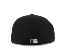 Load image into Gallery viewer, San Diego Padres New Era MLB 59FIFTY 5950 Fitted Cap Hat Black Crown Maroon Visor White/Yellow P Logo 40th Anniversary Side Patch Gray UV
