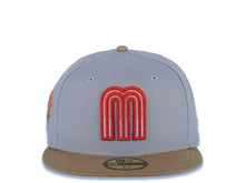 Load image into Gallery viewer, Mexico New Era WBC World Baseball Classic 59FIFTY 5950 Fitted Cap Hat Gray Crown Khaki Visor Metallic Red/Pink/White Gradient Logo Mexico Flag Side Patch