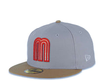 Load image into Gallery viewer, Mexico New Era WBC World Baseball Classic 59FIFTY 5950 Fitted Cap Hat Gray Crown Khaki Visor Metallic Red/Pink/White Gradient Logo Mexico Flag Side Patch