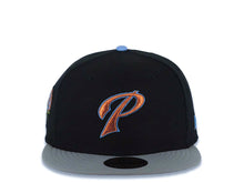 Load image into Gallery viewer, San Diego Padres New Era MLB 59FIFTY 5950 Fitted Cap Hat Black Crown Gray Visor Metallic Brown/Sky Blue Logo Rose Side Patch Sky Blue UV