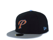 Load image into Gallery viewer, San Diego Padres New Era MLB 59FIFTY 5950 Fitted Cap Hat Black Crown Gray Visor Metallic Brown/Sky Blue Logo Rose Side Patch Sky Blue UV
