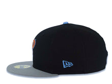 Load image into Gallery viewer, San Diego Padres New Era MLB 59FIFTY 5950 Fitted Cap Hat Black Crown Gray Visor Metallic Brown/Sky Blue Logo Rose Side Patch Sky Blue UV
