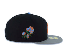 Load image into Gallery viewer, San Diego Padres New Era MLB 59FIFTY 5950 Fitted Cap Hat Black Crown Gray Visor Metallic Brown/Sky Blue Logo Rose Side Patch Sky Blue UV