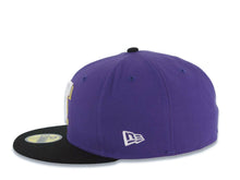 Load image into Gallery viewer, Texas Rangers New Era 59FIFTY 5950 Fitted Cap Hat Purple Crown Black Visor White/Metallic Gold Logo 1995 All-Star Game Side Patch Gray UV