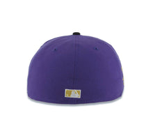 Load image into Gallery viewer, Texas Rangers New Era 59FIFTY 5950 Fitted Cap Hat Purple Crown Black Visor White/Metallic Gold Logo 1995 All-Star Game Side Patch Gray UV