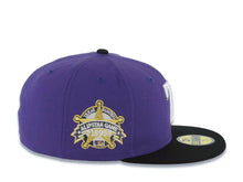 Load image into Gallery viewer, Texas Rangers New Era 59FIFTY 5950 Fitted Cap Hat Purple Crown Black Visor White/Metallic Gold Logo 1995 All-Star Game Side Patch Gray UV