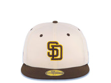 Load image into Gallery viewer, San Diego Padres New Era MLB 59FIFTY 5950 Fitted Cap Hat Cream Crown Brown Visor Brown/Yellow Logo Batterman Batty Side Logo Gray UV