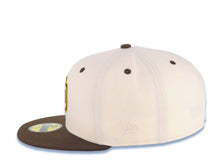 Load image into Gallery viewer, San Diego Padres New Era MLB 59FIFTY 5950 Fitted Cap Hat Cream Crown Brown Visor Brown/Yellow Logo Batterman Batty Side Logo Gray UV