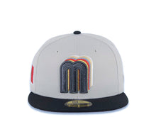 Load image into Gallery viewer, Mexico New Era WBC 59FIFTY 5950 Fitted Cap Hat Stone Crown Black Visor Metallic Black/Gold Staggered Logo Mexico Flag Side Patch Red UV