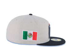 Load image into Gallery viewer, Mexico New Era WBC 59FIFTY 5950 Fitted Cap Hat Stone Crown Black Visor Metallic Black/Gold Staggered Logo Mexico Flag Side Patch Red UV