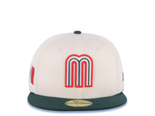 Load image into Gallery viewer, Mexico New Era WBC World Baseball Classic 59FIFTY 5950 Fitted Cap Hat Cream Crown Dark Green Visor White/Dark Green/Red Logo Mexico Flag Side Patch