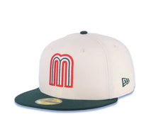 Load image into Gallery viewer, Mexico New Era WBC World Baseball Classic 59FIFTY 5950 Fitted Cap Hat Cream Crown Dark Green Visor White/Dark Green/Red Logo Mexico Flag Side Patch