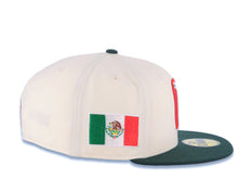 Load image into Gallery viewer, Mexico New Era WBC World Baseball Classic 59FIFTY 5950 Fitted Cap Hat Cream Crown Dark Green Visor White/Dark Green/Red Logo Mexico Flag Side Patch