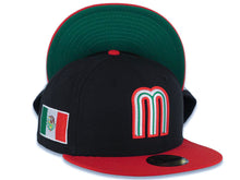 Load image into Gallery viewer, Mexico New Era WBC World Baseball Classic 59FIFTY 5950 Fitted Cap Hat Black Crown Red Visor Red/White/Green Logo Mexico Flag Side Patch Green UV