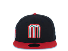 Load image into Gallery viewer, Mexico New Era WBC World Baseball Classic 59FIFTY 5950 Fitted Cap Hat Black Crown Red Visor Red/White/Green Logo Mexico Flag Side Patch Green UV