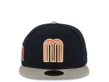 Load image into Gallery viewer, Mexico New Era WBC World Baseball Classic 59FIFTY 5950 Fitted Cap Hat Black Crown Khaki Visor Metallic Brown/Orange Logo Mexico Flag Side Patch