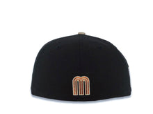 Load image into Gallery viewer, Mexico New Era WBC World Baseball Classic 59FIFTY 5950 Fitted Cap Hat Black Crown Khaki Visor Metallic Brown/Orange Logo Mexico Flag Side Patch