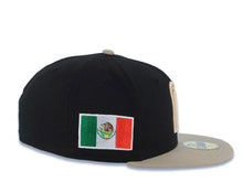Load image into Gallery viewer, Mexico New Era WBC World Baseball Classic 59FIFTY 5950 Fitted Cap Hat Black Crown Khaki Visor Metallic Brown/Orange Logo Mexico Flag Side Patch
