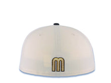 Load image into Gallery viewer, Mexico New Era WBC World Baseball Classic 59FIFTY 5950 Fitted Cap Hat Cream Crown Black Visor Metallic Gold/Black/White Mexico Flag Side Patch Gray UV