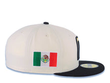 Load image into Gallery viewer, Mexico New Era WBC World Baseball Classic 59FIFTY 5950 Fitted Cap Hat Cream Crown Black Visor Metallic Gold/Black/White Mexico Flag Side Patch Gray UV