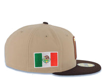 Load image into Gallery viewer, Mexico New Era WBC World Baseball Classic 59FIFTY 5950 Fitted Cap Hat Khaki Crown Dark Brown Visor Cream/Dark Brown/Yellow Logo Mexico Flag Side Patch