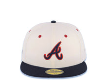 Load image into Gallery viewer, Atlanta Braves New Era MLB 59FIFTY 5950 Fitted Cap Hat Cream Crown Navy Blue Visor Navy/Red Batterman Batty Side Patch Logo Gray UV